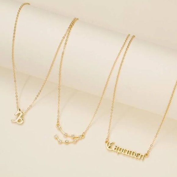 3pc Capricorn Zodiac Golden Necklaces - Picture 2 of 3